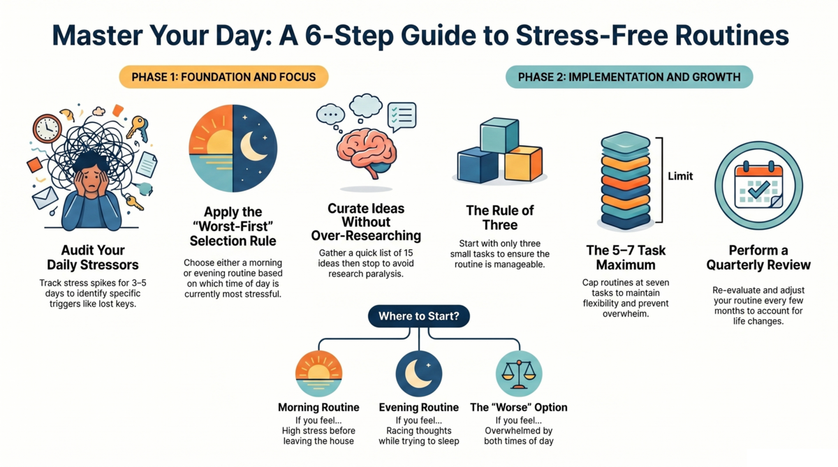 Master Your Day: A 6-Step Guide to Stress-Free Routines infographic